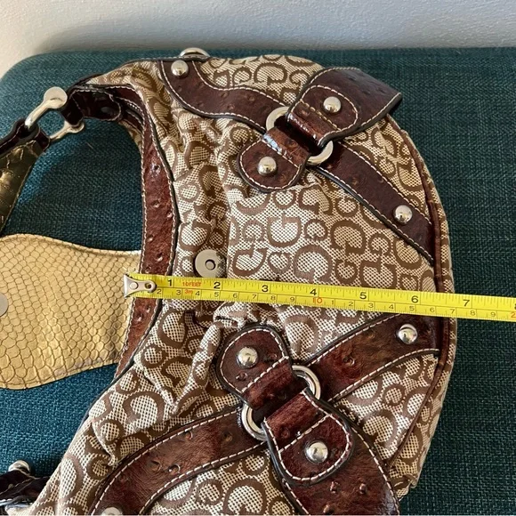 Guess Brown & Tan Shoulder Bag Y2K Linen Handbag - Picture 11 of 15